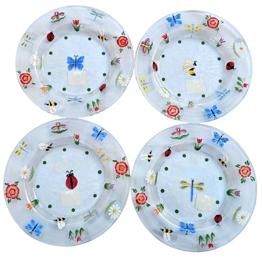 Lenox Natures Splendor Glass Dessert Salad Plates Set of 4 Hand Painted NIB 8"